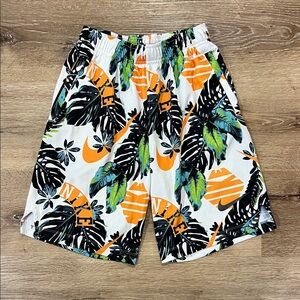 Nike Tropical Leaf Print Shorts - Orange, Black, Green